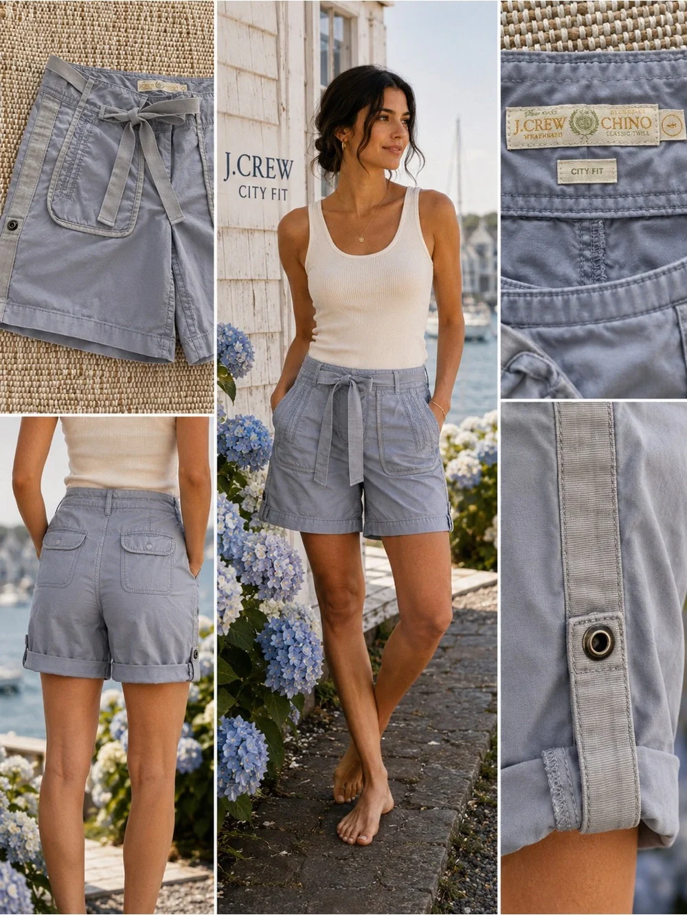 Vintage J.Crew City Fit Utility Shorts Blue Gray Roll Tab Sz 4